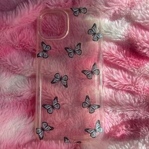 Clear phone case with blue butterflies for iPhone 15 plus
